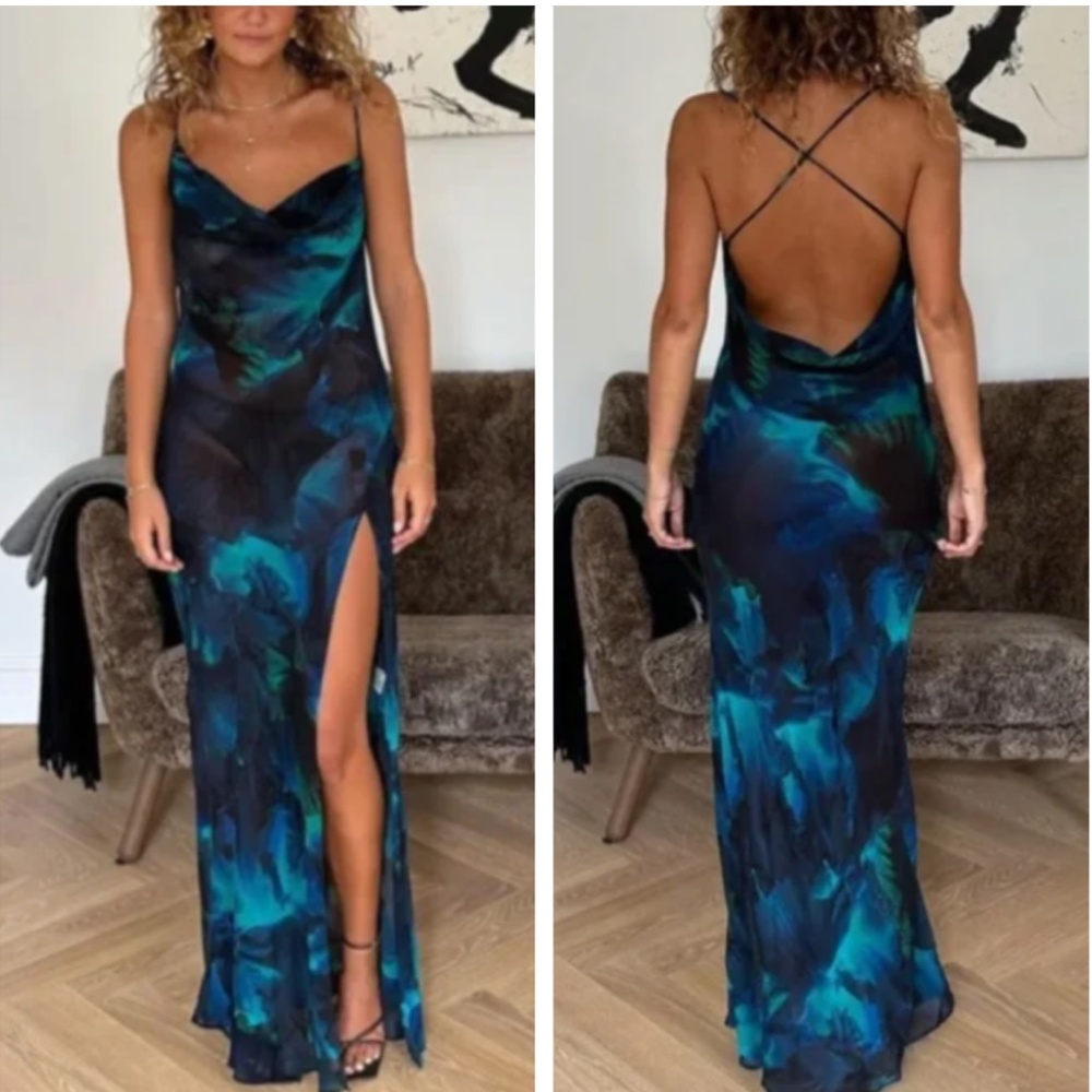 Rat & Boa Blue and Black Maxi Dress